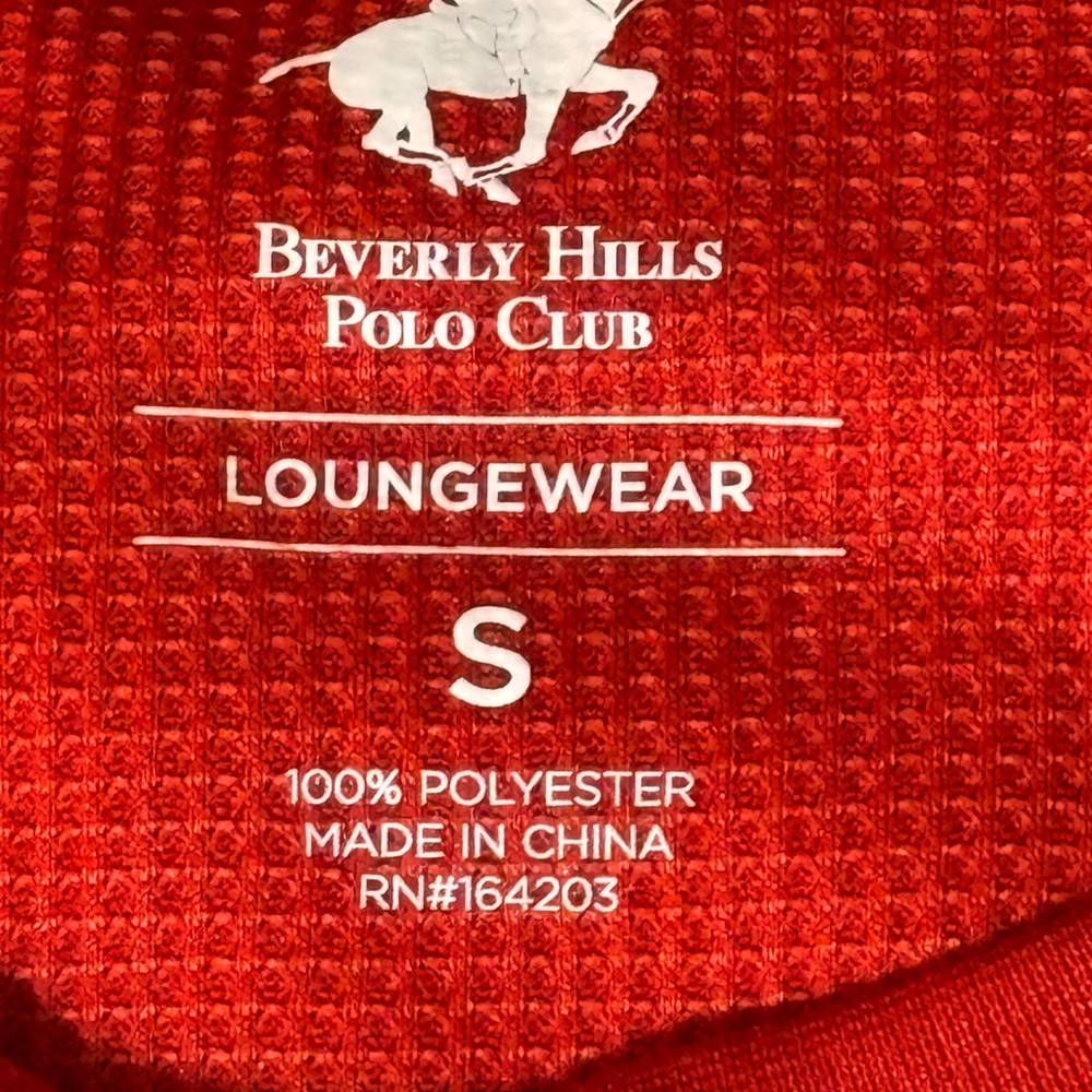 Beverly Hills Polo Club Red Long Sleeve Shirt Size Small Waffle Knit Loungewear - Picture 4 of 9